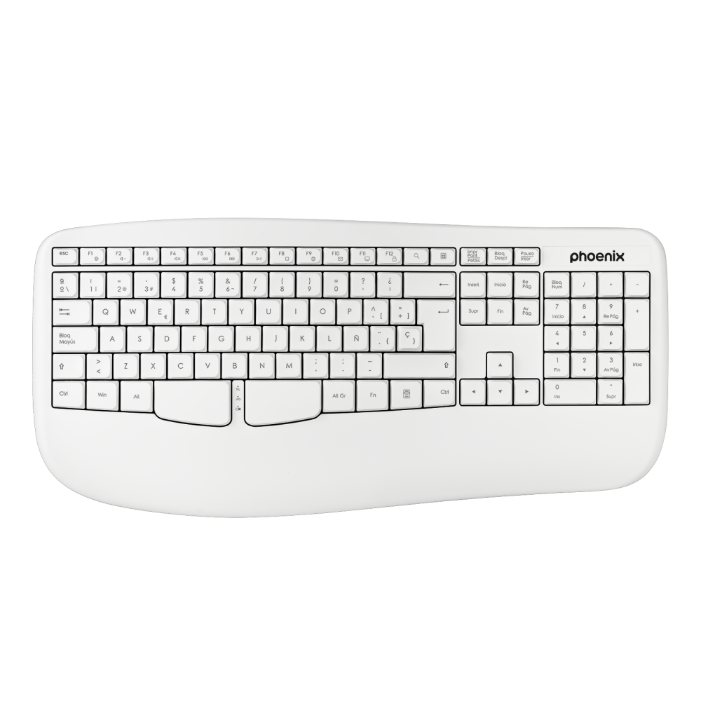Phoenix k201 teclado ergonómico inalámbrico 2.4ghz blanco