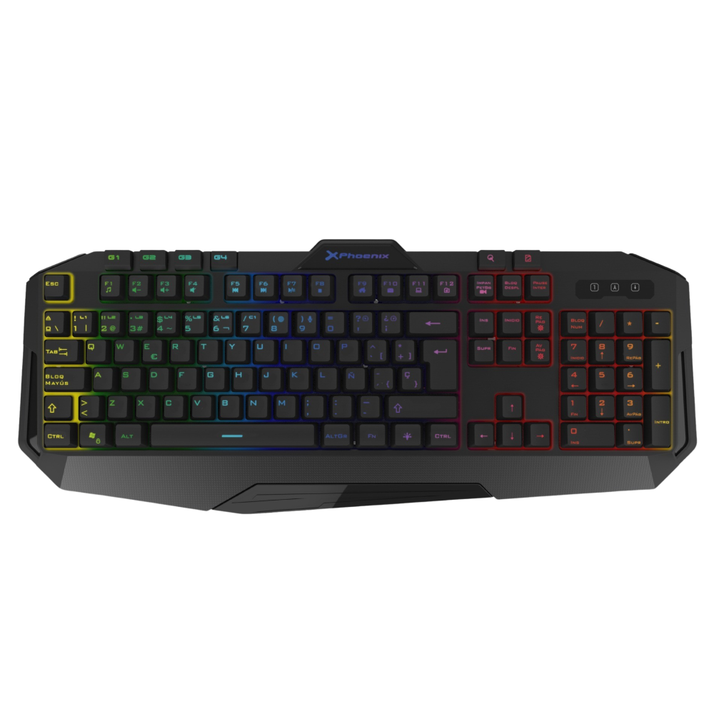 Teclado gaming phoenix con cable luz rgb 9 modos de iluminación 4 botónes macro 12 teclas multimedia