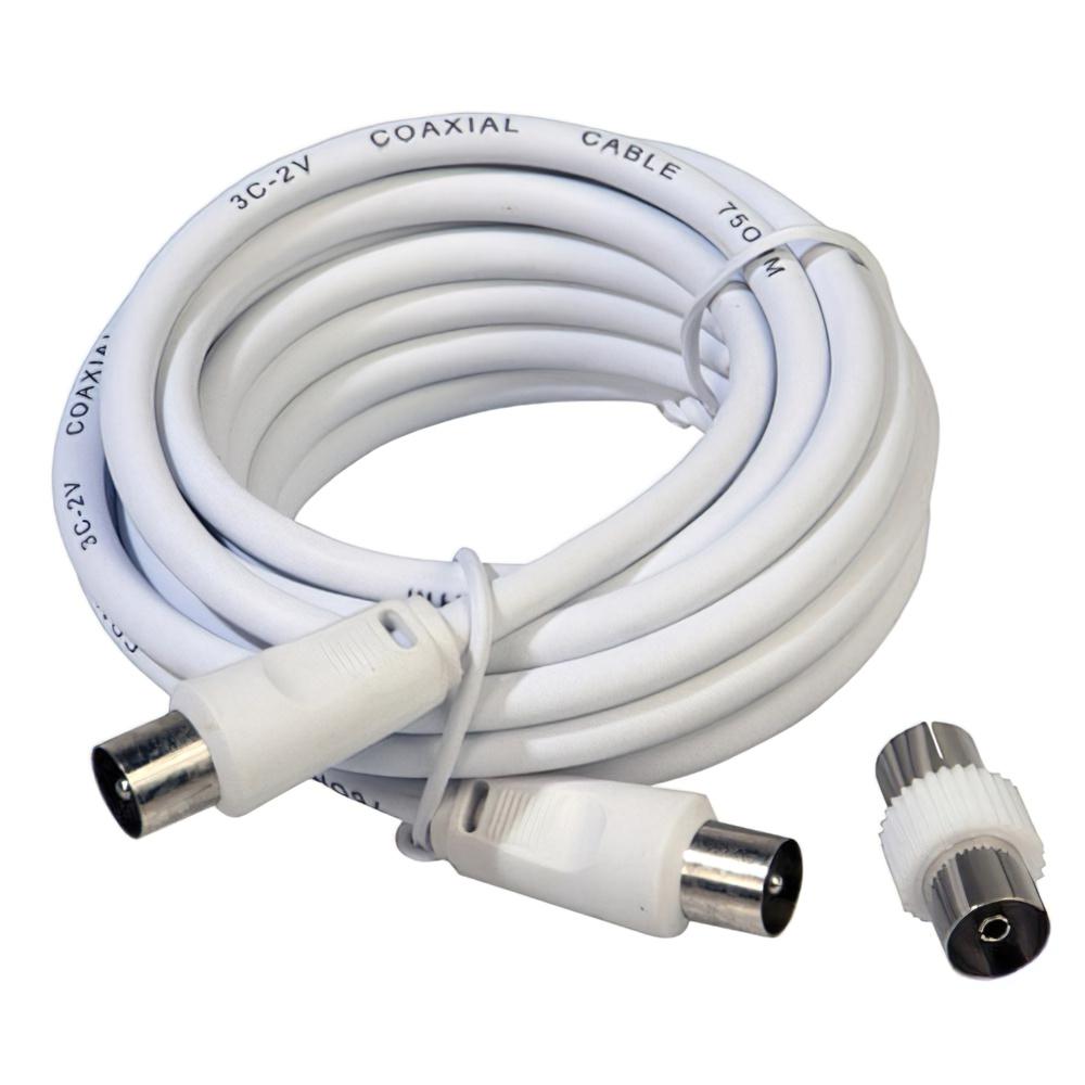 ProlongaciónTV Video Macho-Macho 3 metros / Ø 9,5 mm. Con Adaptador Macho-Hembra Blanco ProlongaciónTV Video Macho-Macho 3 metros / Ø 9,5 mm. Con Adaptador Macho-Hembra Blanco