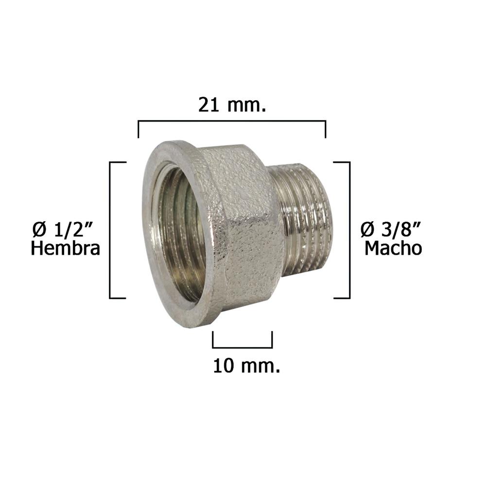 Alargadera Hexagonal Reducccion Cromada 3/8 Macho - 1/2 hembra x M10 Alargadera Hexagonal Reducccion Cromada 3/8 Macho - 1/2 hembra x M10