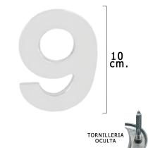 Numero Metal "9" Plateado Mate 10 cm. con Tornilleria Oculta (Blister 1 Pieza)