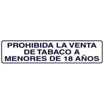Rotulo Adhesivo 250x63 mm. Prohibida Venta Tabaco 18años