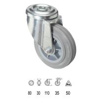 Rueda Industrial Goma Gris Pasante 80mm