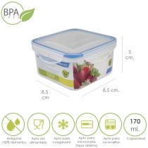 Recipiente Hermetico Plastico Cuadrado 170 ml. 8.5x8.5x5 (Alt.) cm.