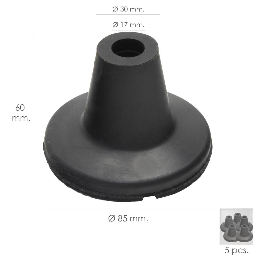 Taco Goma Baston Negro Tubo Ø 19 mm. / Base Ø 85 mm. Tipo Ventosa Bolsa 5 Unidades Taco Goma Baston Negro Tubo Ø 19 mm. / Base Ø 85 mm. Tipo Ventosa Bolsa 5 Unidades