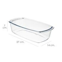 Fuente Cristal Para Horno, 1.5 Litros, Molde Especial Reposteria, 27x14x7 cm.