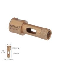 Corona Diamante Para Amoladora Ø 16 mm. Conexión Rosca M14. Corte Seco
