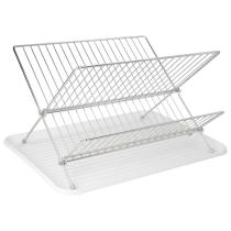 Escurreplatos Plegable Con Rejilla De Acero Cromado Y Bandeja De Secado, 2 Niveles