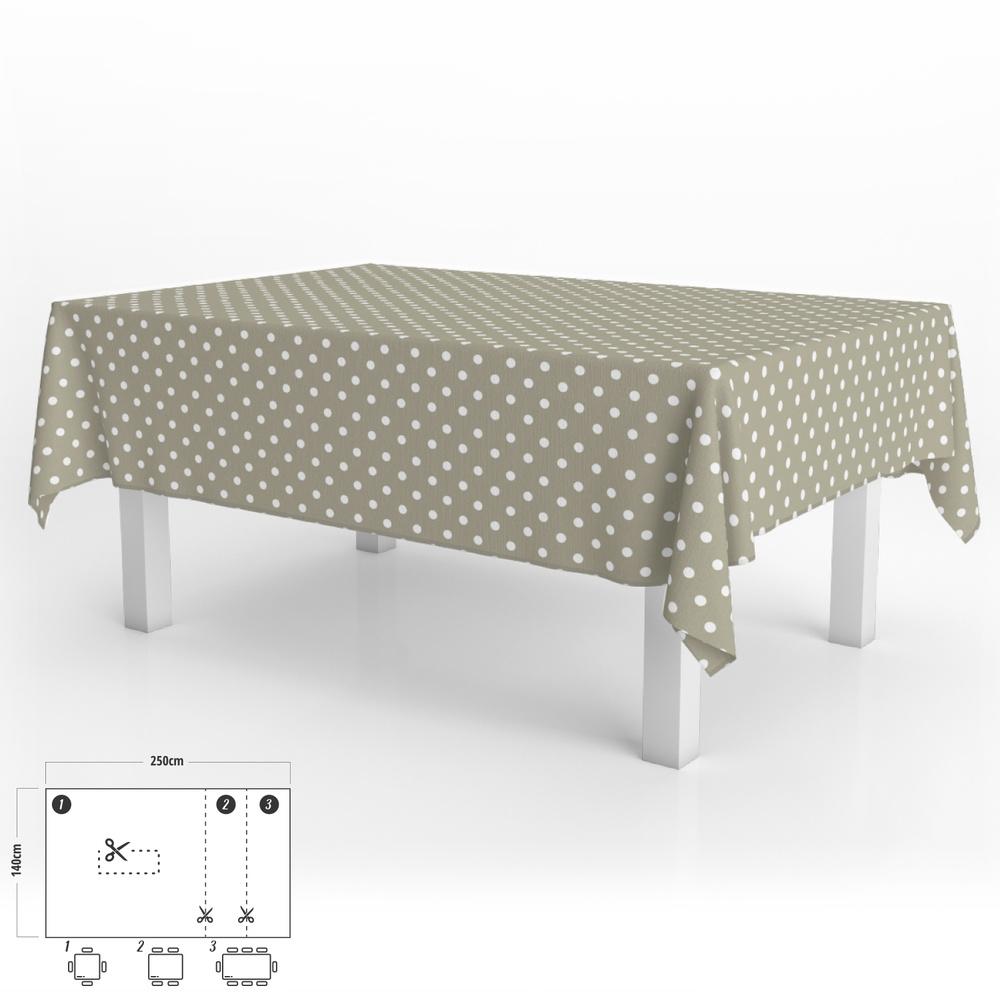 Mantel Hule Rectangular Topos Beige Impermeable Antimanchas PVC 140x250 cm. Recortable Uso Interior y Exterior