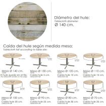 Mantel Hule Redondo Tablones Madera Impermeable Antimanchas PVC Ø 140 cm. Uso Interior y Exterior