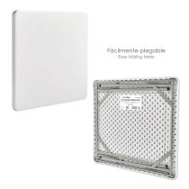 Mesa Plegable Cuadrada HDPE Multifuncional, Portatil, Resistente,Multiusos 86x86x74 cm. Color Blanco