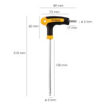 Llave Allen Con Bola Mango Bimaterial "Soft Touch" Forma T 5,0 mm. Acero Cromo Vanadio, Destornillador allen, llave hexagonal