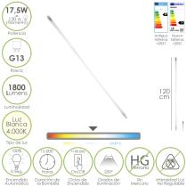 Tubo Led T8 120 cm.17,5 Watt. Equivale A 130 Watt. 1800 Lumenes. Luz Neutra 4000º K.