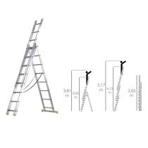 Escalera Aluminio 3 Tramos 7+7+7 Peldaños.Plegable, Telescópica, Antideslizante, Resistente.