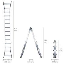 Escalera Telescópica Aluminio 6+6 Peldaños Perfil 67 mm.