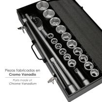 Juego Llaves De Vaso de Acero Cromo Vanadio con 21 Piezas 3/4" Plus Con Maletin.