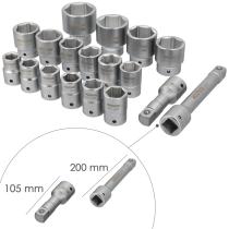 Juego Llaves De Vaso de Acero Cromo Vanadio con 21 Piezas 3/4" Plus Con Maletin.