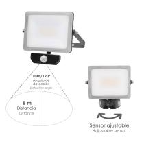 Foco Led Plano 30 Watt. Luz Blanca 4000º K IP 65 2400 Lumenes Con Sensor de Presencia