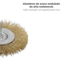 Cepillo Acero Latonado Para Taladro. Disco Ø 50 mm. Espiga 1/4" Cepillo Taladro Alambre Latón, Cepillo Limpieza, Cepillo Pulir.