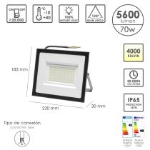 Foco Led Plano Potencia 70 Watt. 5600 Lumenes. Luz blanca 4000ºK Protección IP65. Cuerpo Aluminio. Foco Exteriores / Interiores.