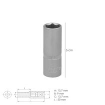 Llave Vaso 1/4" Hexagonal Larga 10 mm. Perfil de 6 caras. Acero Cromo Vanadio, Aristas Redondas