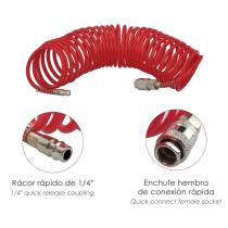 Manguera Espiral Aire Comprimido 15 Metros Adaptador Rápido.