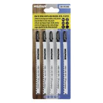 Hoja Larga Sierra Calar Para Madera / Metal / Plástico Corte Medio/Grueso 5 Piezas. Hoja Cromo Vanadio 58. Vastago T Universal.