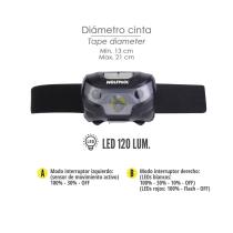 Linterna Led Frontal Cabeza Litio Usb Recargable. 3 modos de luz. 120 LUM. Sensor de encendido y apagado.