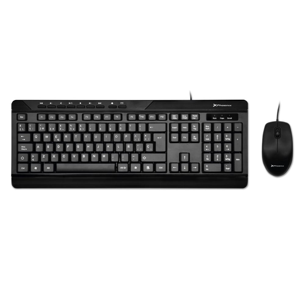 Combo phoenix key media de teclado multimedia español qwerty y ratón con cable usb