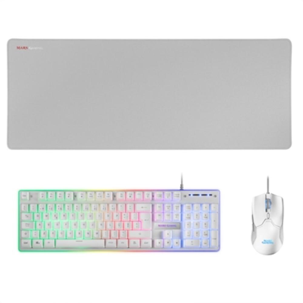 Kit teclado + raton mars gaming mcpxwpt rgb blanco + alfombrilla portugues