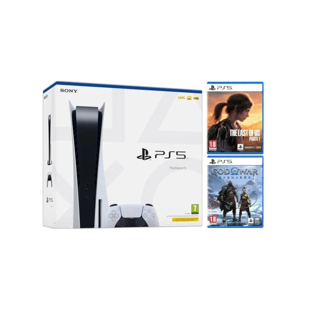 PS5 Gow Ragnarok (Download Code) + TLOU Part I + Dualsense White Pack with Fifa 23