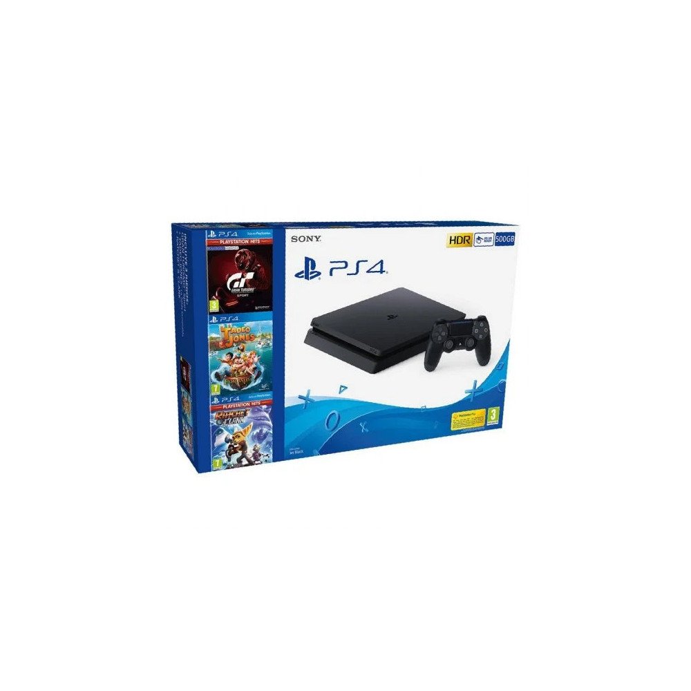 PS4 500 GB console + Tadeo Jones 3 + GT Sports Hits + Ratchet & Clank Hits